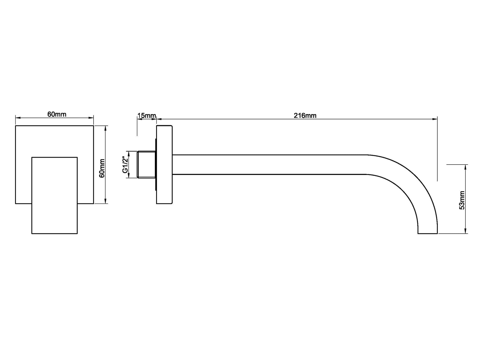 Wiesbaden inbouw-uitloop vierkant 22cm 1/2'' geborsteld staal - WDtegels