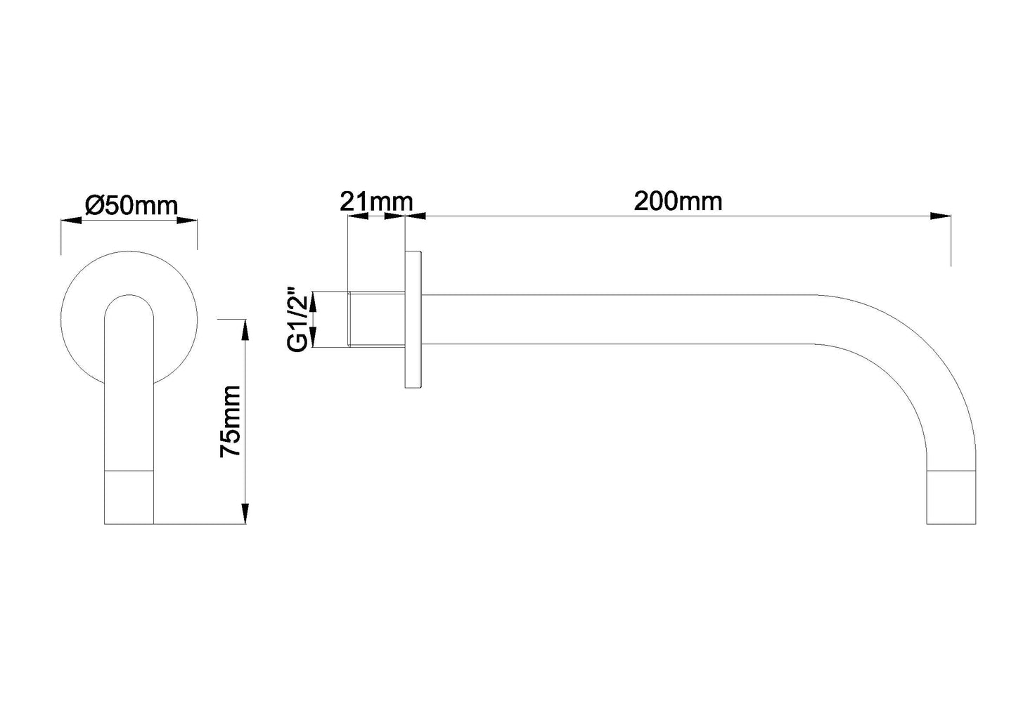 Wiesbaden SLIM 18mm spout round 20cm 1/2" brushed steel