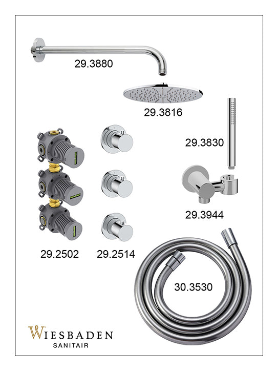 Caral inbouwthermostaat 2 stopkranen compleet met hoofddouche 30cm en staafhanddouche Chroom - sfeerbeeld