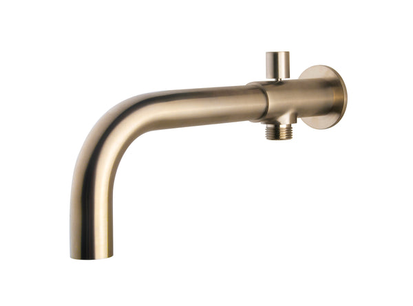 built-in bath spout with diverter round 23cm brushed steel PVD