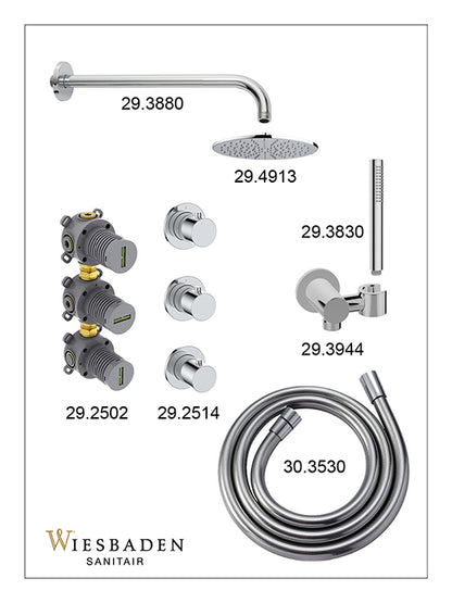 Caral inbouwthermostaat 2 stopkranen compleet met hoofddouche 25cm en staafhanddouche Chroom - sfeerbeeld