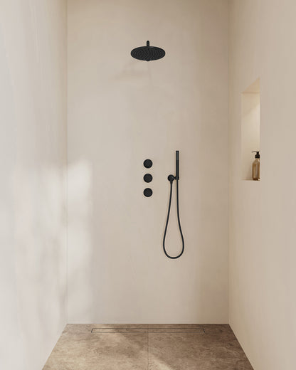 Caral inbouwthermostaat 2 stopkranen compleet met hoofddouche 25cm en staafhanddouche Mat zwart