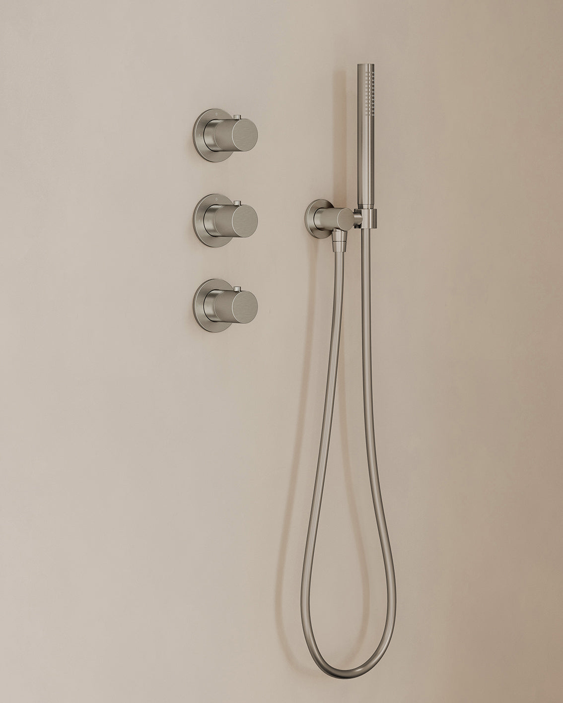 Caral inbouwthermostaat 2 stopkranen compleet met hoofddouche 25cm en staafhanddouche Geborsteld staal - detailfoto