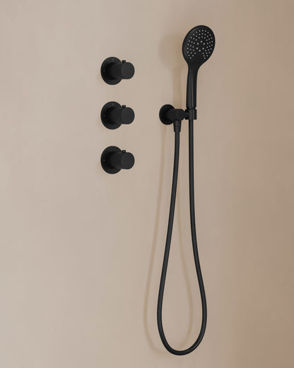 Caral inbouwthermostaat 2 stopkranen compleet met hoofddouche 30cm en handdouche 3 standen Mat zwart - detailfoto