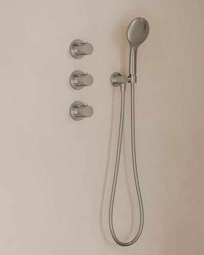 Caral inbouwthermostaat 2 stopkranen compleet met hoofddouche 30cm en handdouche 3 standen Geborsteld staal - detailfoto