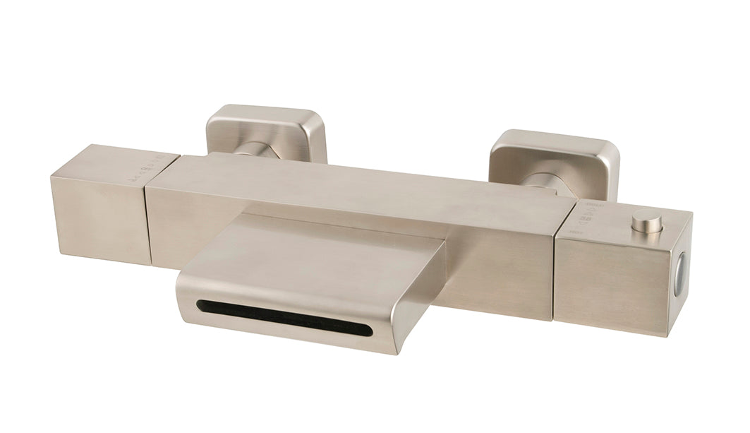 Rombo thermostatische badmengkraan waterval geborsteld staal PVD - WDtegels