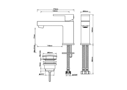 Wiesbaden Rombo wastafelmengkraan + clickwaste geborsteld staal