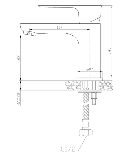 Wiesbaden Casma eenhendel-wastafelmengkraan laag zwart/chroom