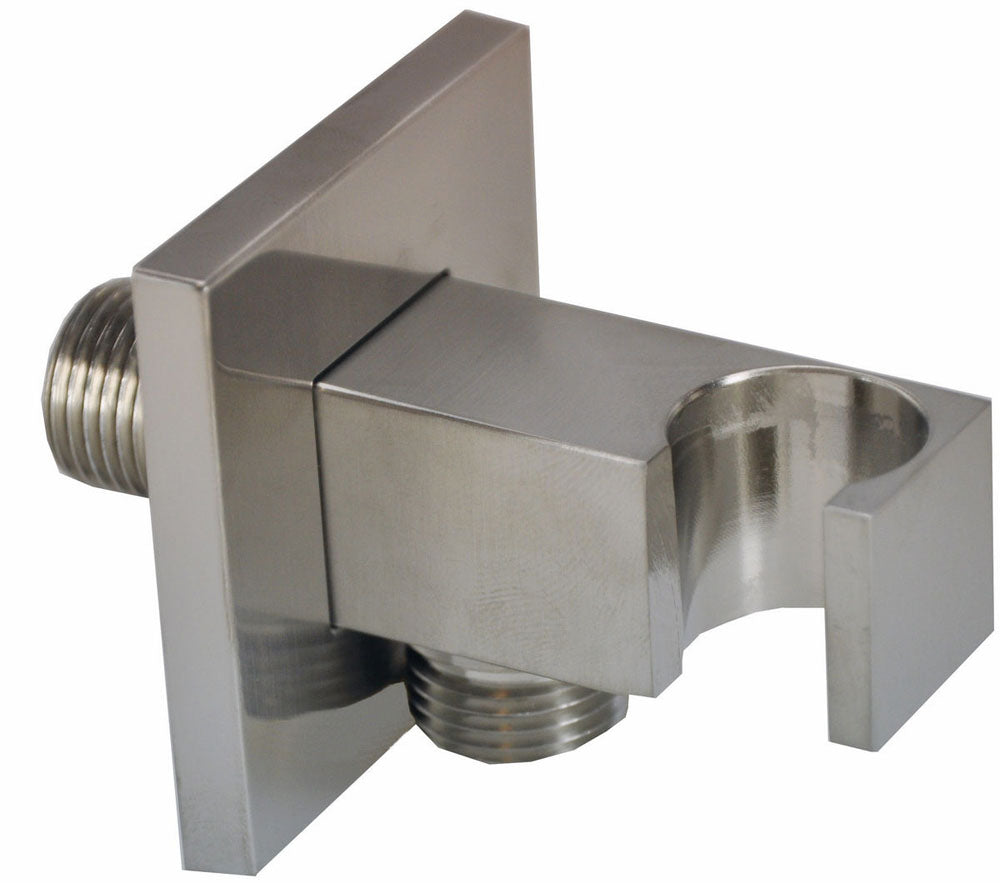 Rombo wandaansluitbocht met handdouchehouder vierkant 1/2" geborsteld staal PVD - WDtegels