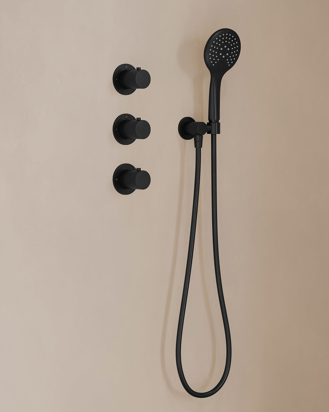 Caral inbouwthermostaat 2 stopkranen compleet met hoofddouche 25cm en handdouche 3 standen Mat zwart - detailfoto