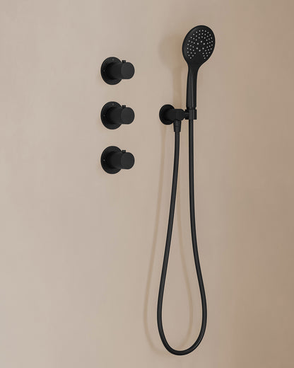 Caral inbouwthermostaat 2 stopkranen compleet met hoofddouche 25cm en handdouche 3 standen Mat zwart - detailfoto