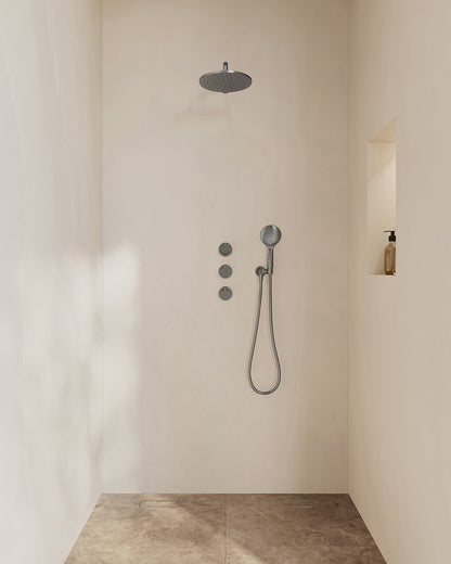 Caral inbouwthermostaat 2 stopkranen compleet met hoofddouche 25cm en handdouche 3 standen Gunmetal