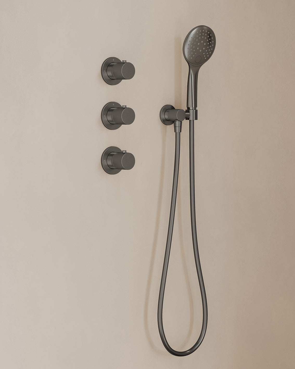 Caral inbouwthermostaat 2 stopkranen compleet met hoofddouche 25cm en handdouche 3 standen Gunmetal - detailfoto
