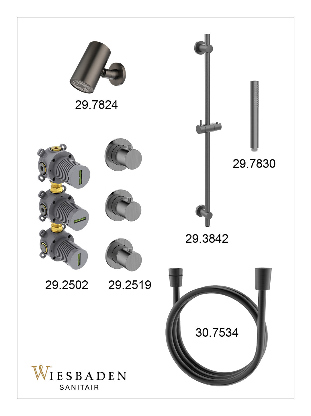 Caral inbouwthermostaatset 2 stopkranen gunmetal - afbeelding 3