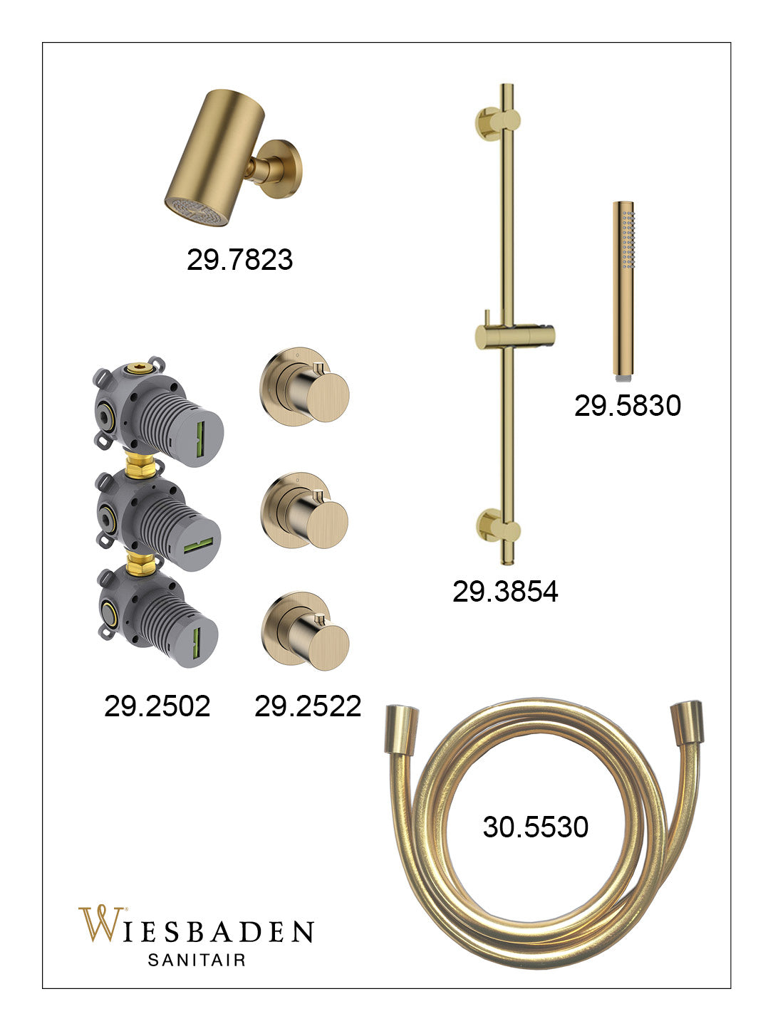 Caral inbouwthermostaatset 2 stopkranen geborsteld messing - afbeelding 3