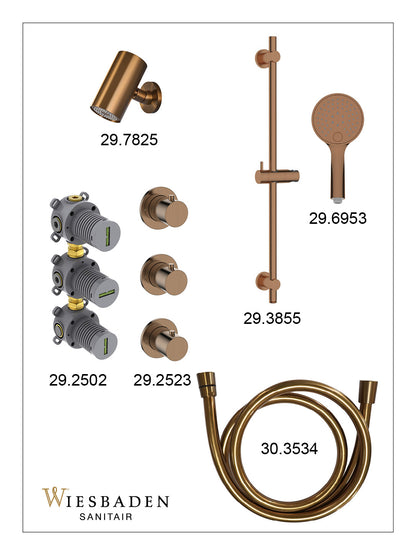 Caral inbouwthermostaatset 2 stopkranen geborsteld brons koper - afbeelding 3