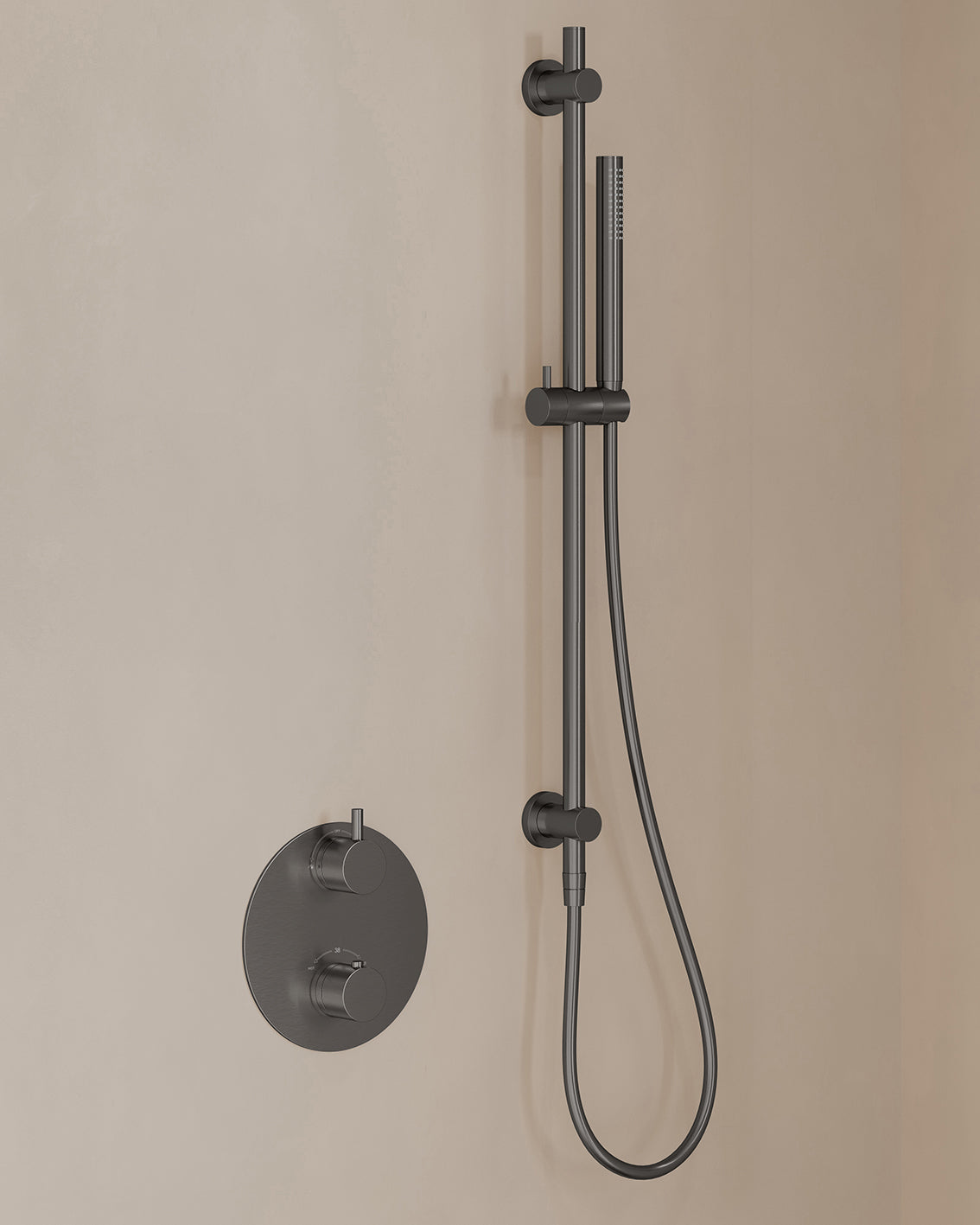 Caral inbouwthermostaatset 2-weg rond gunmetal - afbeelding 2