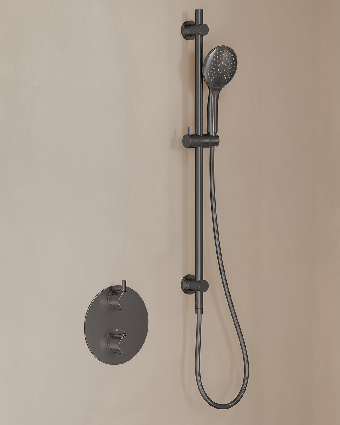 Caral inbouwthermostaatset 2-weg rond gunmetal - afbeelding 2