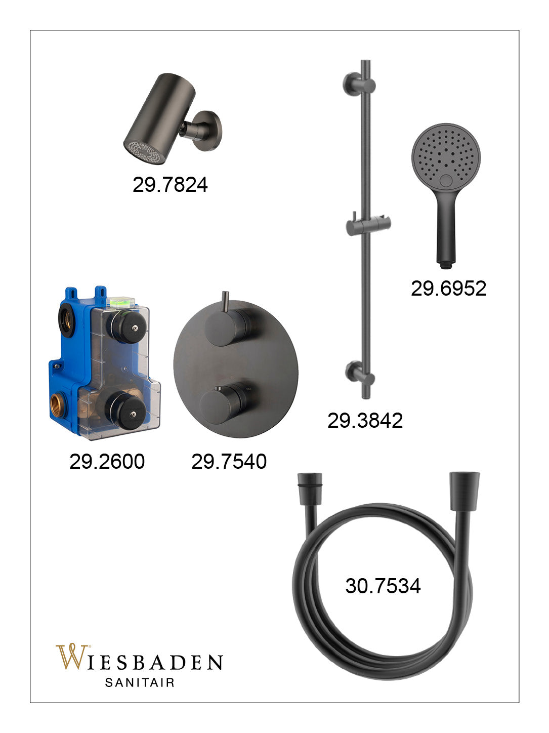 Caral inbouwthermostaatset 2-weg rond gunmetal - afbeelding 3