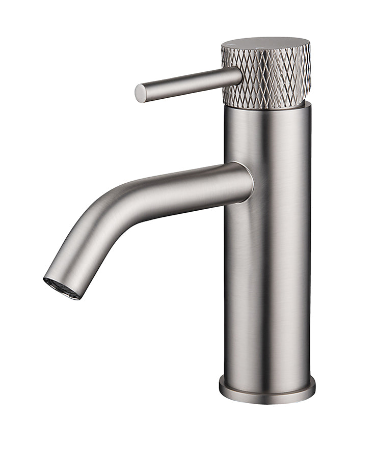 Ribbd wastafelkraan met coldstart geborsteld staal PVD