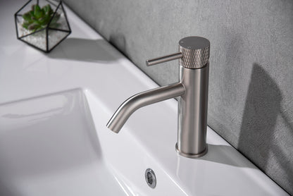 Ribbd wastafelkraan met coldstart geborsteld staal PVD