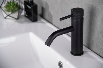 Ribbd wastafelkraan met coldstart mat zwart