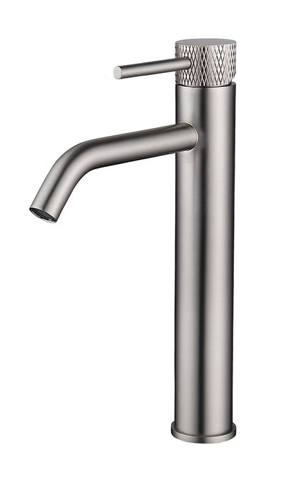 Ribbd XL wastafelkraan hoog met coldstart geborsteld staal PVD