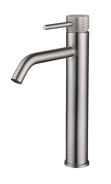 Ribbd XL wastafelkraan hoog met coldstart geborsteld staal PVD