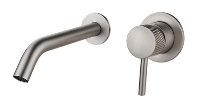 Ribbd eenhendel wastafelkraan met coldstart inbouw compleet geborsteld staal PVD