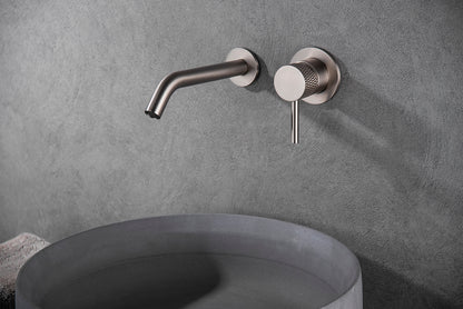 Ribbd eenhendel wastafelkraan met coldstart inbouw compleet geborsteld staal PVD