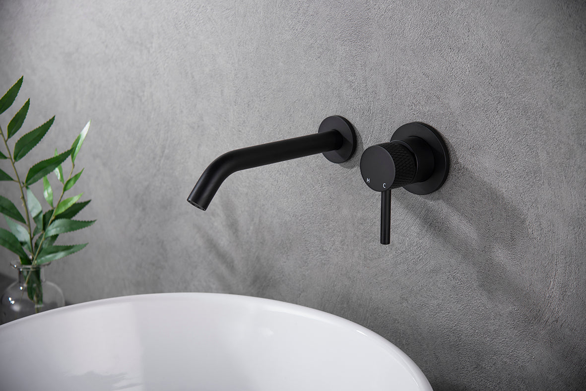 Ribbd eenhendel wastafelkraan met coldstart inbouw compleet mat zwart