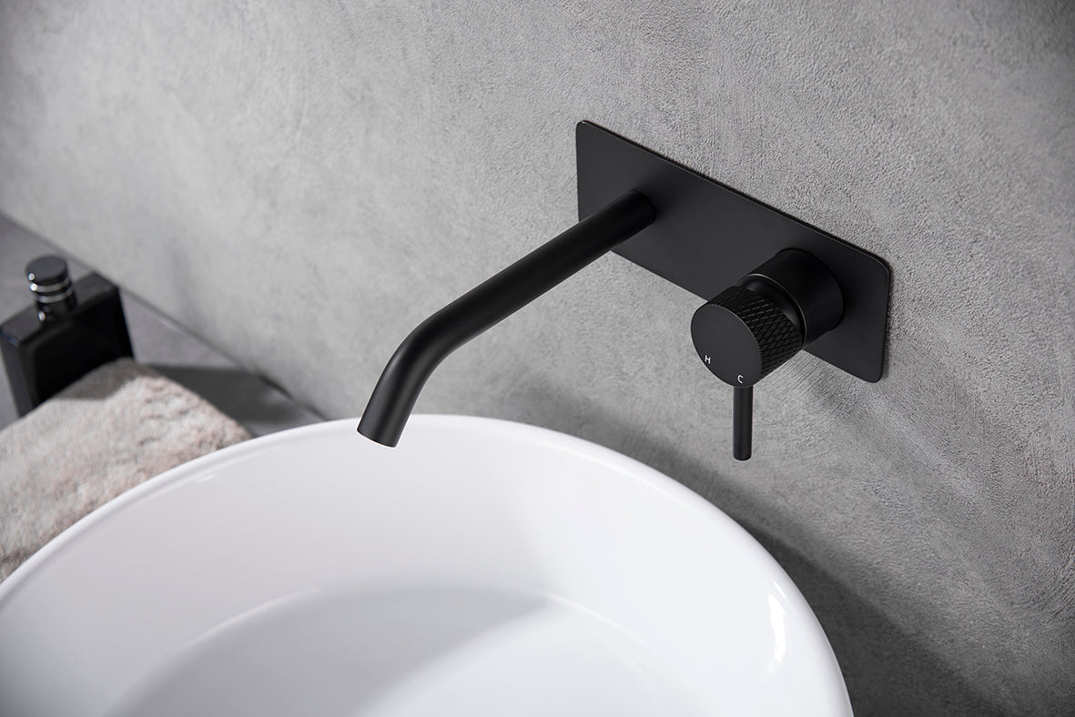 Ribbd eenhendel wastafelkraan met coldstart inbouw compleet mat zwart