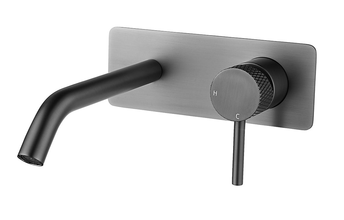 Ribbd eenhendel wastafelkraan met coldstart inbouw compleet gunmetal - WDtegels