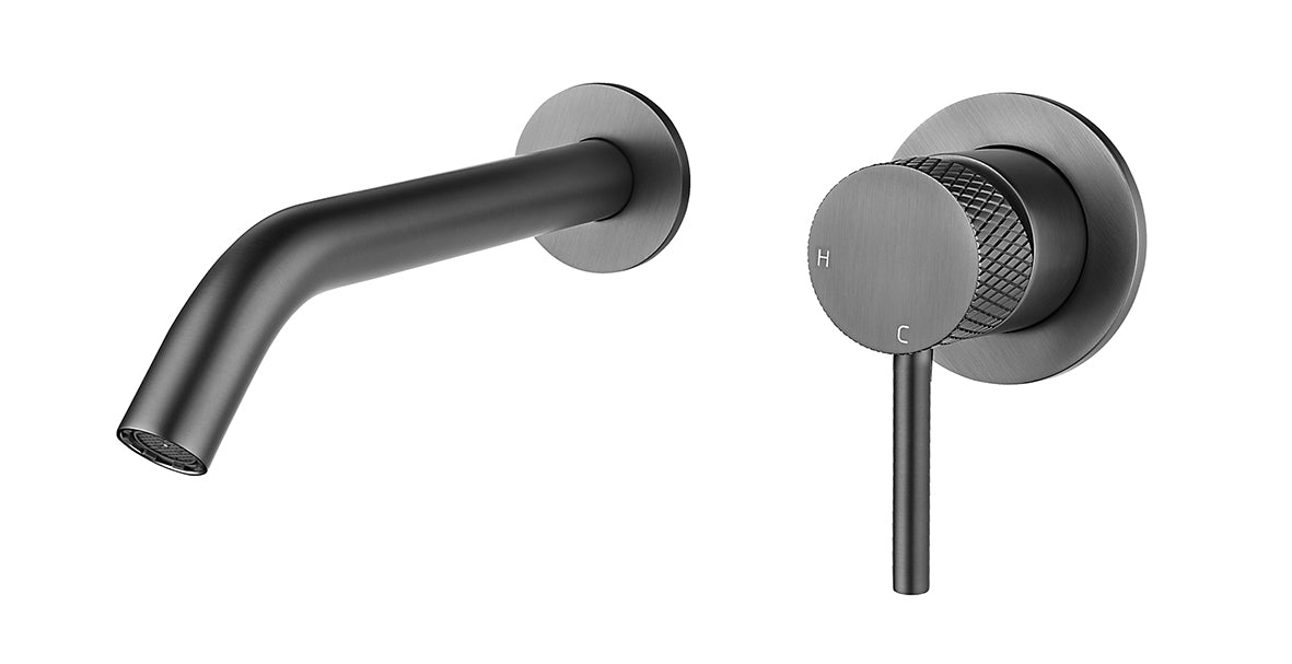 Ribbd eenhendel wastafelkraan met coldstart inbouw compleet gunmetal - WDtegels
