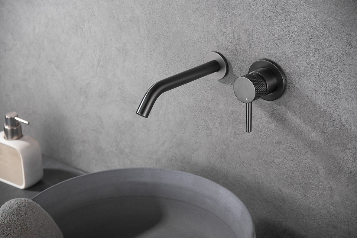 Ribbd eenhendel wastafelkraan met coldstart inbouw compleet gunmetal PVD - WDtegels