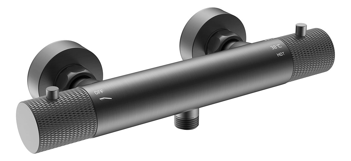 Ribbd thermostatische douchemengkraan hartafstand 15 cm gunmetal PVD - WDtegels