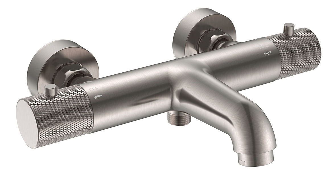 Ribbd thermostatische badmengkraan hartafstand 15 cm geborsteld staal PVD - WDtegels