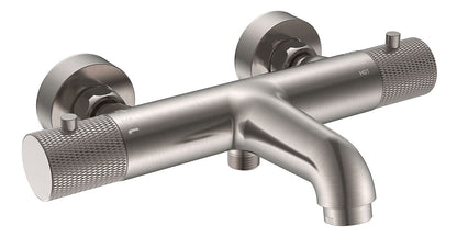 Ribbd thermostatische badmengkraan hartafstand 15 cm geborsteld staal PVD - WDtegels