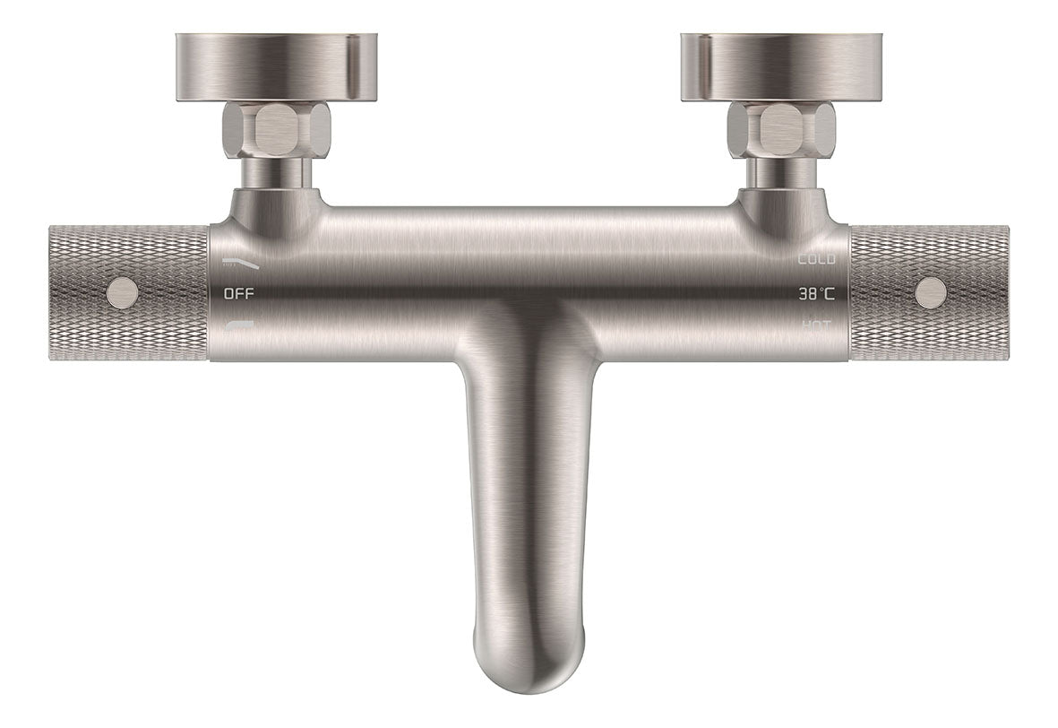Ribbd thermostatische badmengkraan hartafstand 15 cm geborsteld staal PVD - WDtegels