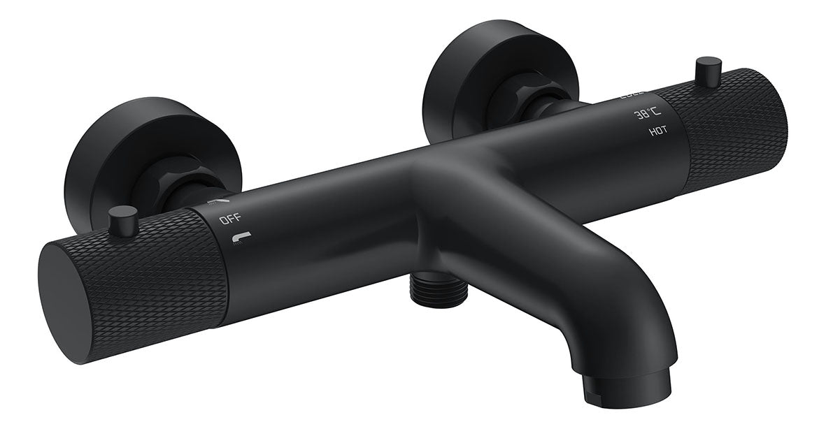 Ribbd thermostatische badmengkraan hartafstand 15 cm mat zwart - WDtegels