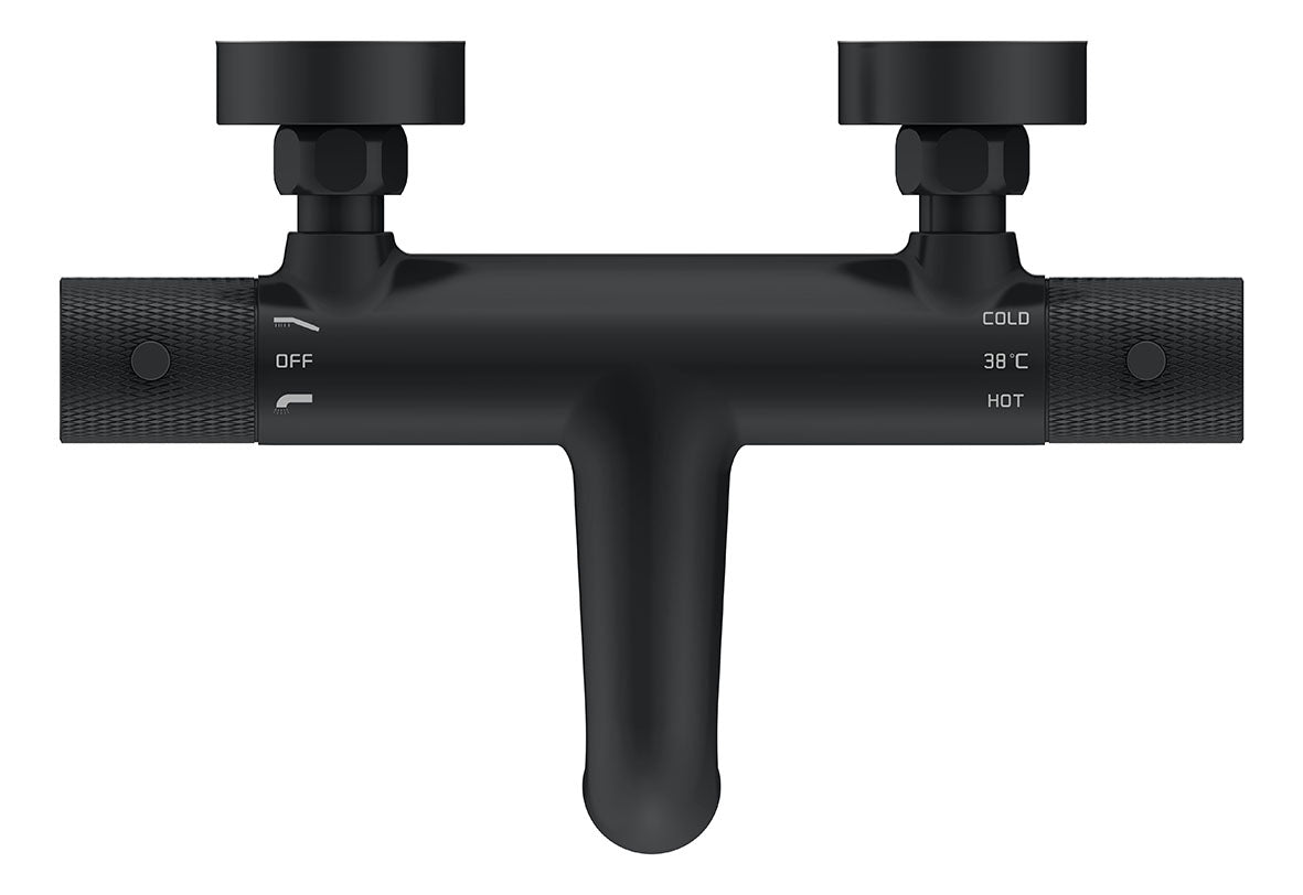 Ribbd thermostatische badmengkraan hartafstand 15 cm mat zwart - WDtegels