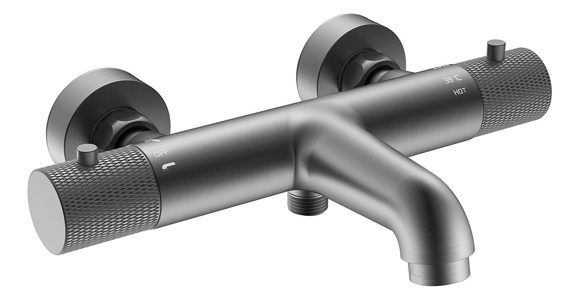 Ribbd thermostatische badmengkraan hartafstand 15 cm gunmetal PVD - WDtegels