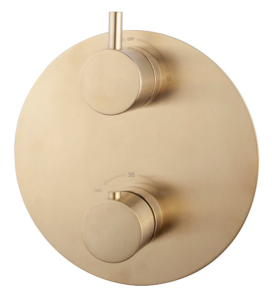 Caral trim part round built-in thermostat 2-way brushed brass PVD