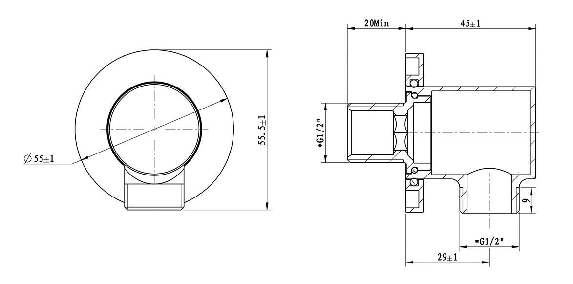 UniMatch wandaansluitbocht rond 1/2" | Gunmetal PVD - WDtegels