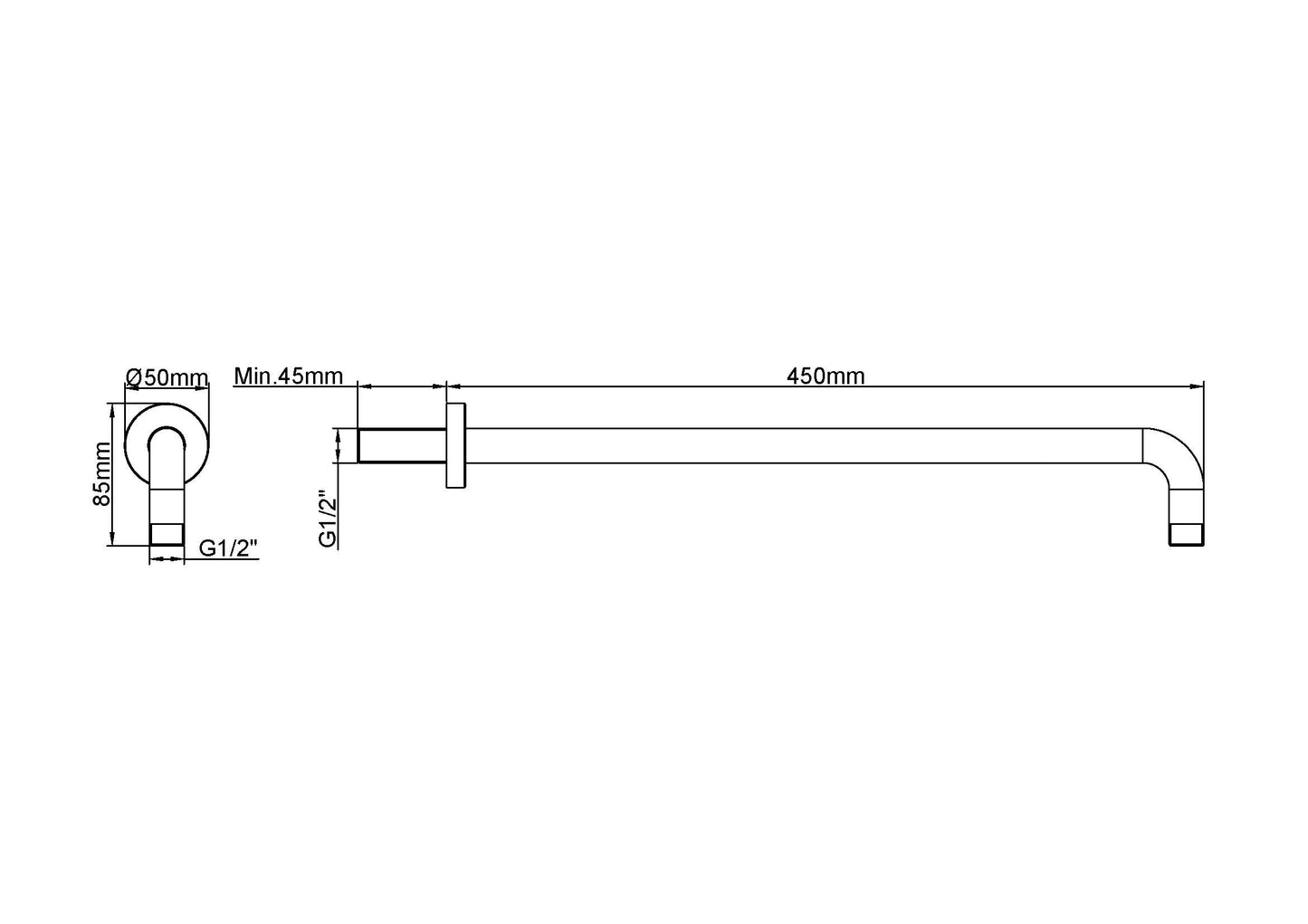 Wiesbaden gebogen douche-arm rond muur. 45cm geborsteld messing - WDtegels