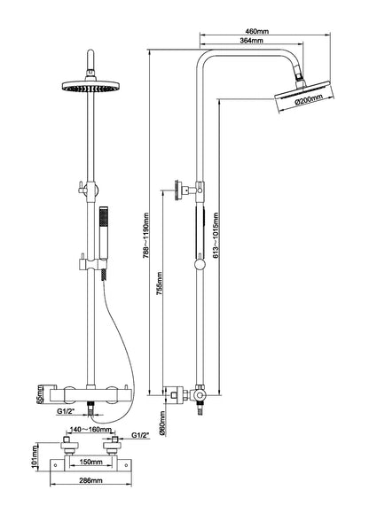 Caral thermostatische doucheopbouwset messing 8719956083655