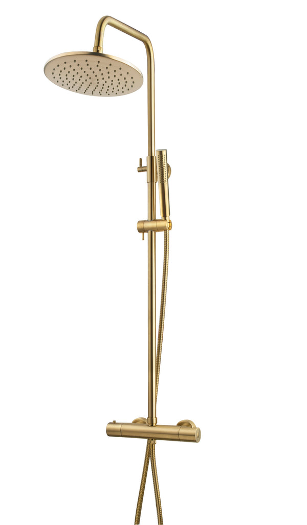 Caral thermostatische regendoucheset | Opbouw | Geborsteld messing PVD