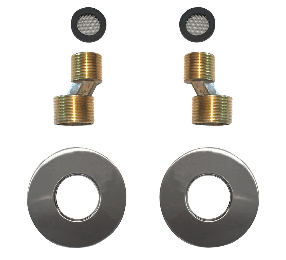 Rio set s-koppelingen met rozet voor kraan 15 cm 1/2" x 3/4" geborsteld staal - WDtegels