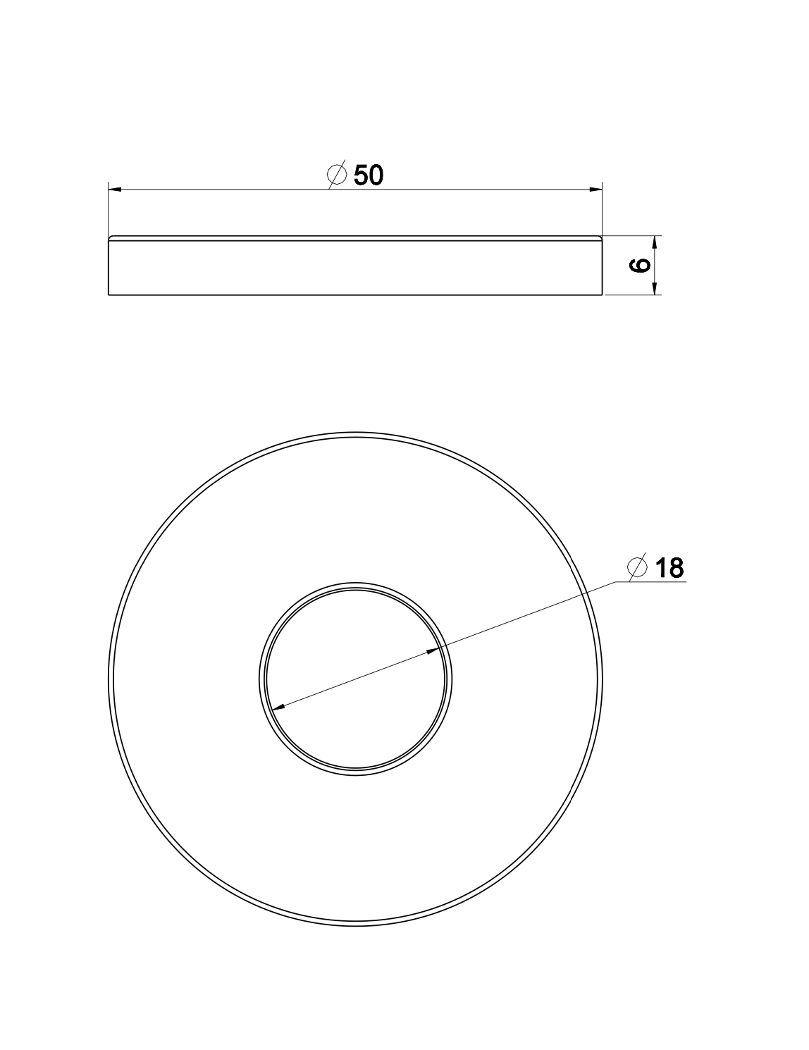 Lijntekening Slim rozet uitloop eenhendel wastafelkraan 50mm geborsteld staal PVD