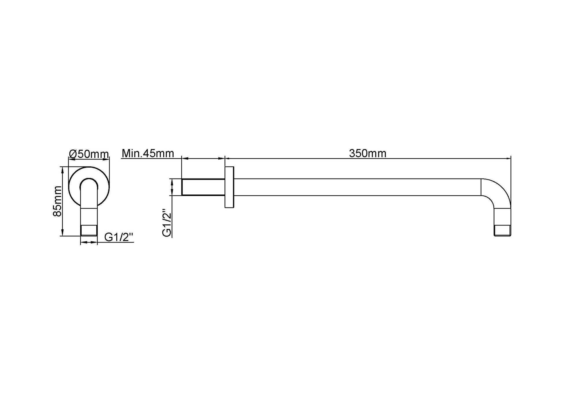 Wiesbaden luxe douche-arm rond muurbev. 35cm geborsteld koper - WDtegels